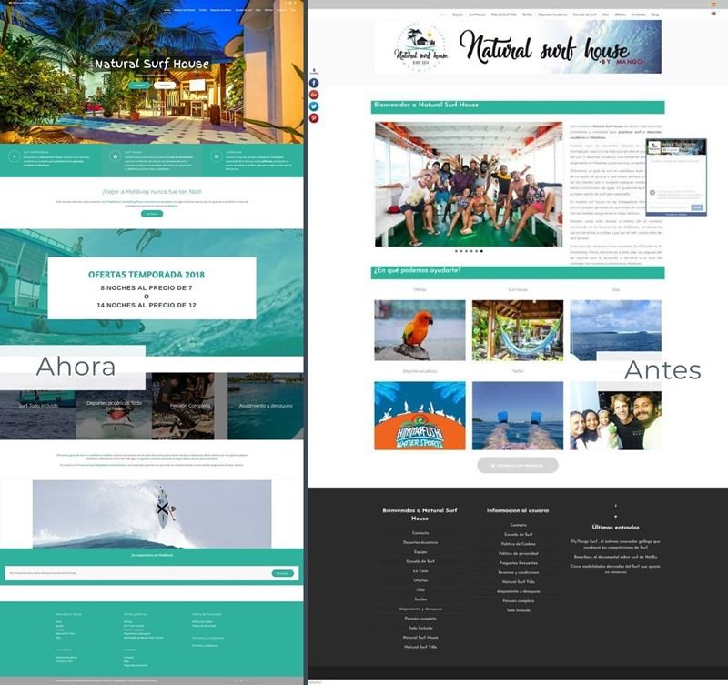 nueva web para natural surf house inicio antes ahora