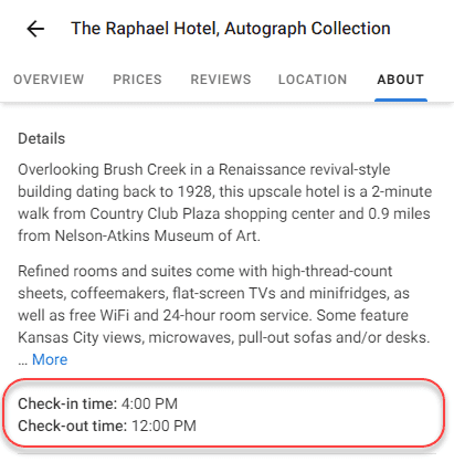 Check in Check out hoteles google my business